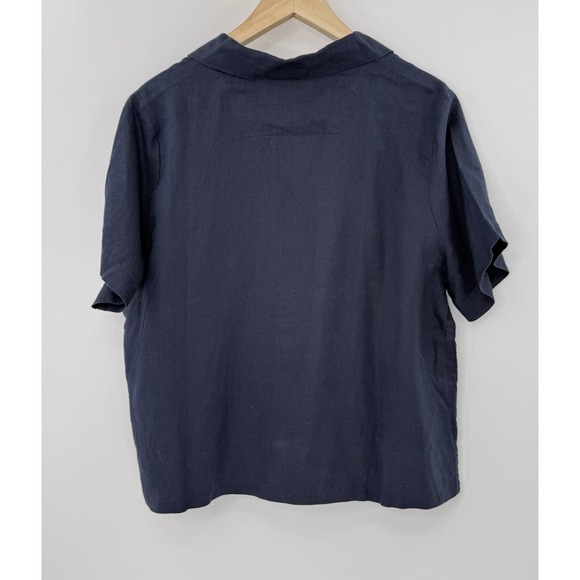 Quince Navy Blue 100% European Linen Button Up Blouse Sz L  Boho Lagenlook - Picture 3 of 7